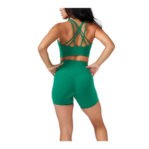 ชุดกางเกงขาสั้นผ้าฝ้ายผสมสองชิ้นสำหรับผู้หญิงชุดออกกำลังกายโยคะฟิตเนสเข้ายิม - Product Image 5