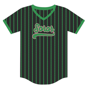 Pull de baseball noir 08 Soror, maillot de sororité grecque pour femmes, rose et vert, vêtements décontractés élégants pour la sororité universitaire - Product Image 5