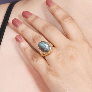 แหวนพลอยลาบราดอไรต์ชุบทอง18K สำหรับงานแต่งงานหรือปาร์ตี้925ล่าสุด - Product Image 3