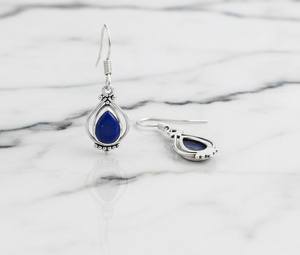 Boucles d'oreilles pendantes en argent sterling plaqué or avec lapis-lazuli, style bohème mignon, bijoux faits à la main pour femmes, fête d'anniversaire - Product Image 2