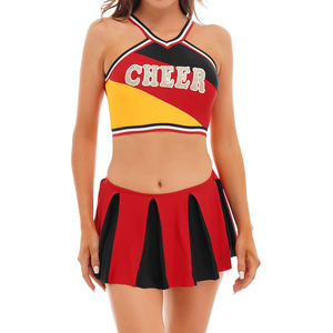 Uniforme de pom-pom girl pour filles, jupe rayée et haut court sans manches avec sublimation de position du logo sur le devant - Product Image 2
