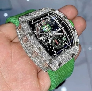 Montre mécanique analogique pour homme en acier inoxydable avec bracelet en caoutchouc, diamant moissanite de clarté VVS, style ovale hip-hop pour le sport - Product Image 1