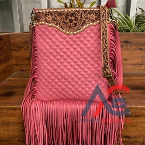 New Fashion Designer Hot Selling Hand Tooled Quilted Leather Fringe Crossbody Bag Wholesale Price Diamond Lattice Shoulder Bags - Product Image 1
