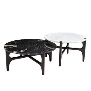 <span class=keywords><strong>Tavolino</strong></span> da Caffè Moderno e Resistente in Pietra Bianca Rotonda con Gambe in Legno Color Fumé per Arredamento Soggiorno - Product Image 3