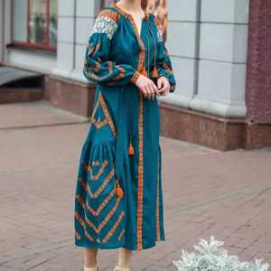 ยูเครนชุดสำหรับผู้หญิงบวกขนาด100% วัสดุผ้าฝ้ายเครื่องแต่งกายผู้หญิงรีสอร์ทสวมใส่ชุด Maxi กับเย็บปักถักร้อย - Product Image 1