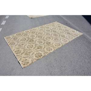 พรมตุรกีวินเทจคลาสสิกสีเบจสีน้ำตาลขนาด5.5x9.4ฟุตผ้าขนสัตว์เย็บปะติดปะต่อพื้นที่ขนาดใหญ่ที่มียางรองสำหรับห้องโถงหรือห้องนอน - Product Image 3