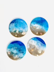 Luxury Handmade <b>Epoxy</b> <b>Resin</b> Coasters, Artistic Round Ocean Wave <b>Resin</b> Art Stone Coaster Set <b>for</b> Home Dining and Office <b>Tables</b> - Product Image 6