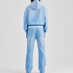 Survêtements personnalisés en coton 100% avec lavage acide d'hiver, coupe évasée, fermeture éclair, 500 GSM, jambe droite, broderie délavée, sweat-shirts et pantalons de survêtement - Product Image 2