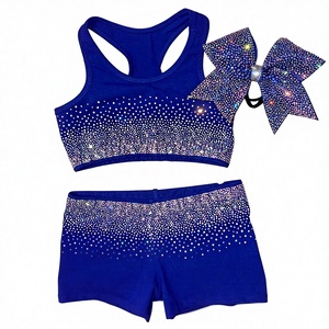 ชุดกีฬาเด็กผู้หญิงประดับเพชรพลอยสำหรับฝึกซ้อมเชียร์ลีดเดอร์ ยี่ห้อ Solid Traders ประกอบด้วยเสื้อชั้นในกีฬาและกางเกงขาสั้น ชุดออกกำลังกายแบบมีกลิตเตอร์สำหรับเต้นเชียร์ลีดเดอร์ - Product Image 1