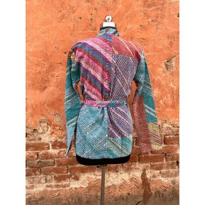 Vestido largo de algodón con estampado Floral para mujer, bata de baño de estilo étnico con parche tejido a mano, chaqueta de invierno hecha a mano - Product Image 6