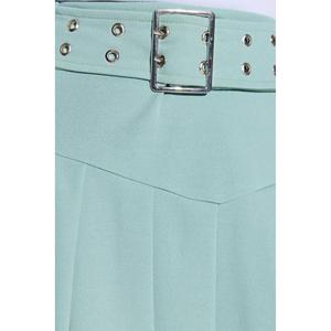 Jupe à volants vintage avec ceinture, tissage non tissé, design plissé, matière en cuir spandex, style décontracté, imprimé uni, décoration ajustée - Product Image 4