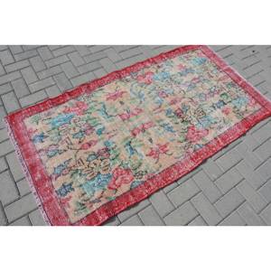 Alfombra turca Vintage de 3,2x6,1 pies, lana roja y Beige, diseño de retazos de área grande para pasillo, dormitorio, habitación de noche de látex rectangular - Product Image 2