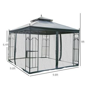 Gazebo de jardin avec moustiquaire, double toit et structure en acier décorative - Product Image 4