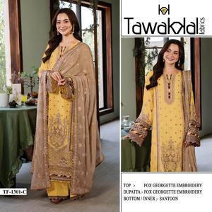 Élégant Semi Cousu Faux Georgette Top Séquence Broderie avec Santoon Soie Bas et Correspondant Dupatta pour Party Wear - Product Image 3