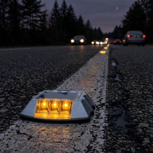 Feux de signalisation routière clignotants à énergie solaire jaunes, base en polyuréthane, boîtier en aluminium - Product Image 3