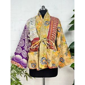 Vintage <b>Kantha</b> Stitch Dori <b>Jacket</b> One-of-a-Kind Handstitched Reversible Short Coat Woven Fabric Embroidery Boho Chic Fashion - Product Image 2