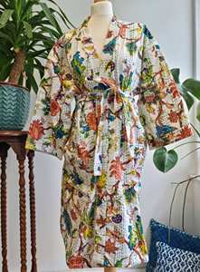 Pretty White Peach Rust Lime Exotic Tropical Floral Bloom Kantha Kimono Mujeres y niñas Verano Primavera Vestidos con conjuntos de artículos - Product Image 5