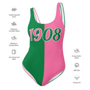 AKA costume intero costume da bagno rosa verde Premium tessuto elasticizzato greco abbigliamento personalizzato Divine nove HBCU costumi da bagno - Product Image 2