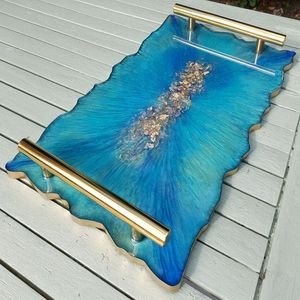 Plateau de service élégant en résine couleur émail Design moderne fait à la main pour les fêtes de centre de table Occasions festives Cadeaux 100 pièces - Product Image 2