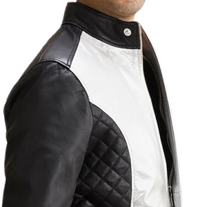 Vestes pour hommes, couleur noir et blanc, cuir véritable, veste en cuir de motard, veste de moto pour hommes en 2026 - Product Image 5