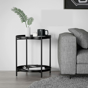Mesa Auxiliar Redonda con Base de Metal con Recubrimiento en Polvo, Mesa Moderna para Sofá, para Dormitorio, Sala de Estar y Apartamento - Product Image 1
