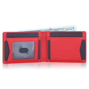 Portefeuilles pour hommes en cuir PU minimaliste de designer, logo de marque personnalisé en relief, porte-cartes de crédit à double pliage, portefeuille d'usine - Product Image 2