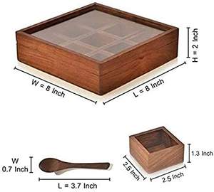 Wholesale Eco-Friendly <b>Square</b> <b>Wood</b> Spice <b>Box</b> with Spoon Masala <b>Box</b> 9 Container Custom Color Designer Dishwasher Safe - Product Image 2