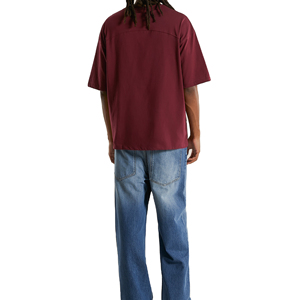 Camiseta Urbana Holgada para Hombre, Estilo Streetwear, 100% Algodón Grueso, Manga Holgada, Cuello Alto Simulado, Corte Cuadrado - Product Image 2