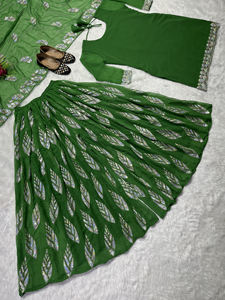 Traje de diseñador étnico paquistaní indio moderno de alta calidad tela Georgette de imitación pesada Sharara Palazzo Dupatta ocasiones especiales - Product Image 4