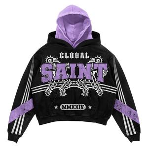 Sudadera con capucha de diseño degradado lavado con ácido retro americano de moda al por mayor forro polar de algodón 100% para invierno con técnicas bordadas - Product Image 5