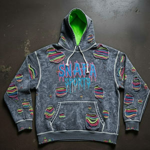 Sudadera con Capucha para Hombre, Fabricantes de Ropa Personalizada, Sudadera con Capucha Bordada Desgastada de Primera Calidad, Sudadera con Capucha Bordada con Parches Desgastados Personalizados - Product Image 1