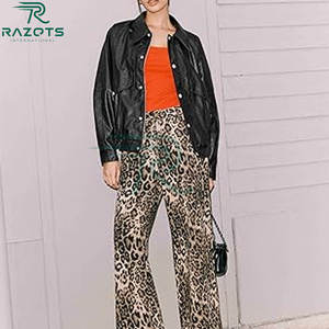 Manteau moto en cuir denim imperméable coupe slim tendance pour femme avec logo uni et rembourrage en coton - Product Image 6