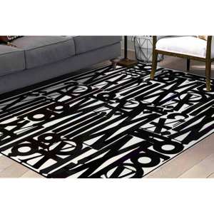 Tapis graffiti noir et blanc : Décoration moderne pour salon, tapis doux non tissé - Product Image 1