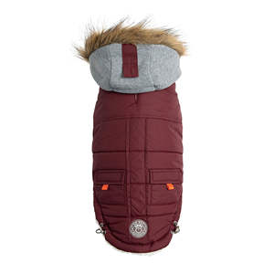 Parka de Invierno para Perros, Color Borgoña, Diseño Sólido, Material de Piel Sintética, Estilo Casual y Elegante - Product Image 1