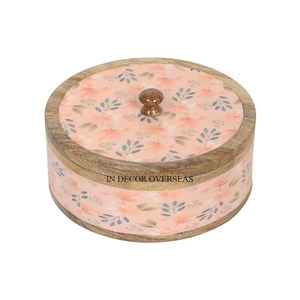 Dernier modèle arrivée de haute qualité en bois de forme ronde couleur rose fleurs Designer Chapati Casserole Fournitures de cuisine - Product Image 1