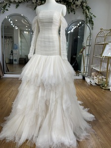 OEM Custom High Quality Satin Mermaid Wedding Dress Princess Silhouette Lace Modern Vintage Long Brides Plus <b>Flowers</b> Crystal - Product Image 2