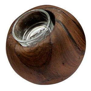 Portavelas de madera para velas de té, base redonda hecha a mano, grano de madera natural, inserto de vidrio, decoración rústica para el hogar, ambiente cálido - Product Image 1