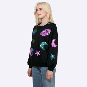 Suéteres personalizados de otoño para mujer, y manga larga con cuello redondo Sudadera negra, Jersey bordado con lentejuelas, venta al por mayor - Product Image 2