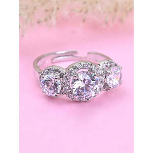 NOVAMART Fine 925 Sterling <b>Silver</b> <b>Solitaire</b> Wedding <b>Ring</b> Geometric Diamond-Faced Finger Band Rhodium Plated and Adjustable Whole - Product Image 2