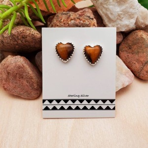 Tiger Eye Gemstone Designer Stud <b>Earrings</b> 925 Solid Sterling Silver <b>Heart</b> Shape <b>Earrings</b> for Women & Girls Stud <b>Earrings</b> Jewelry - Product Image 3