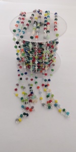 Chaîne de perles en cristal multicolores de 3 mm, chaîne de chapelet en fil de laiton plaqué or rose, perles rondes enroulées pour bijoux - Product Image 4
