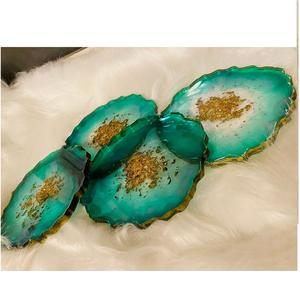 Handcrafted Blue Resin <b>Coasters</b> with <b>Gold</b> Accents - Elegant Decorative <b>Coaster</b> Set for Table and Home Decor - Product Image 3