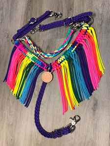 Collier de poitrine et tête à franges arc-en-ciel ensemble de punaises de cheval équestre en cuir de vachette véritable ensemble de punaises de cheval de luxe - Product Image 4