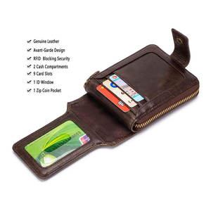 Hot Selling Genuine Leather Mens RFID Blocking Bifold Wallet with Zip Card Holder Durable Gradient Color Trending - Product Image 2