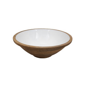 Bol de service alimentaire de forme ronde en bois émaillé blanc fini naturel pour la Table à manger de cuisine bols de service alimentaire en vrac faits à la main - Product Image 1