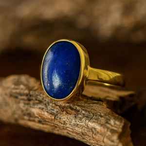 Anillo de lapislázuli hecho a mano Anillo de declaración de plata esterlina chapado en oro de 18 quilates - Product Image 4