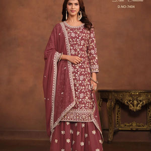 Último diseñador Faux Georgette bordado secuencia trabajo Sharara traje indio y paquistaní ropa por Fab Zone - Product Image 1