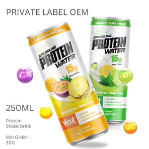 Eau pétillante protéinée à l'arôme tropical 15g de protéines énergétiques 250ml boîte (étamée) OEM ODM marque privée faible quantité minimale de commande échantillon gratuit - Product Image 3