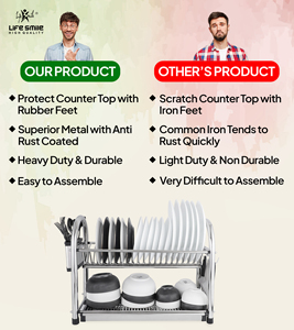 LIFE SMILE Séchoir à vaisselle pour la cuisine en acier inoxydable de haute qualité à 2 niveaux avec porte-ustensiles Organisateur de cuisine - Product Image 5