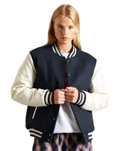 Chaqueta Varsity de cuero de piel de oveja de alta calidad para mujer, nuevo diseño de moda sólido con mangas largas, tejido transpirable para otoño - Product Image 1